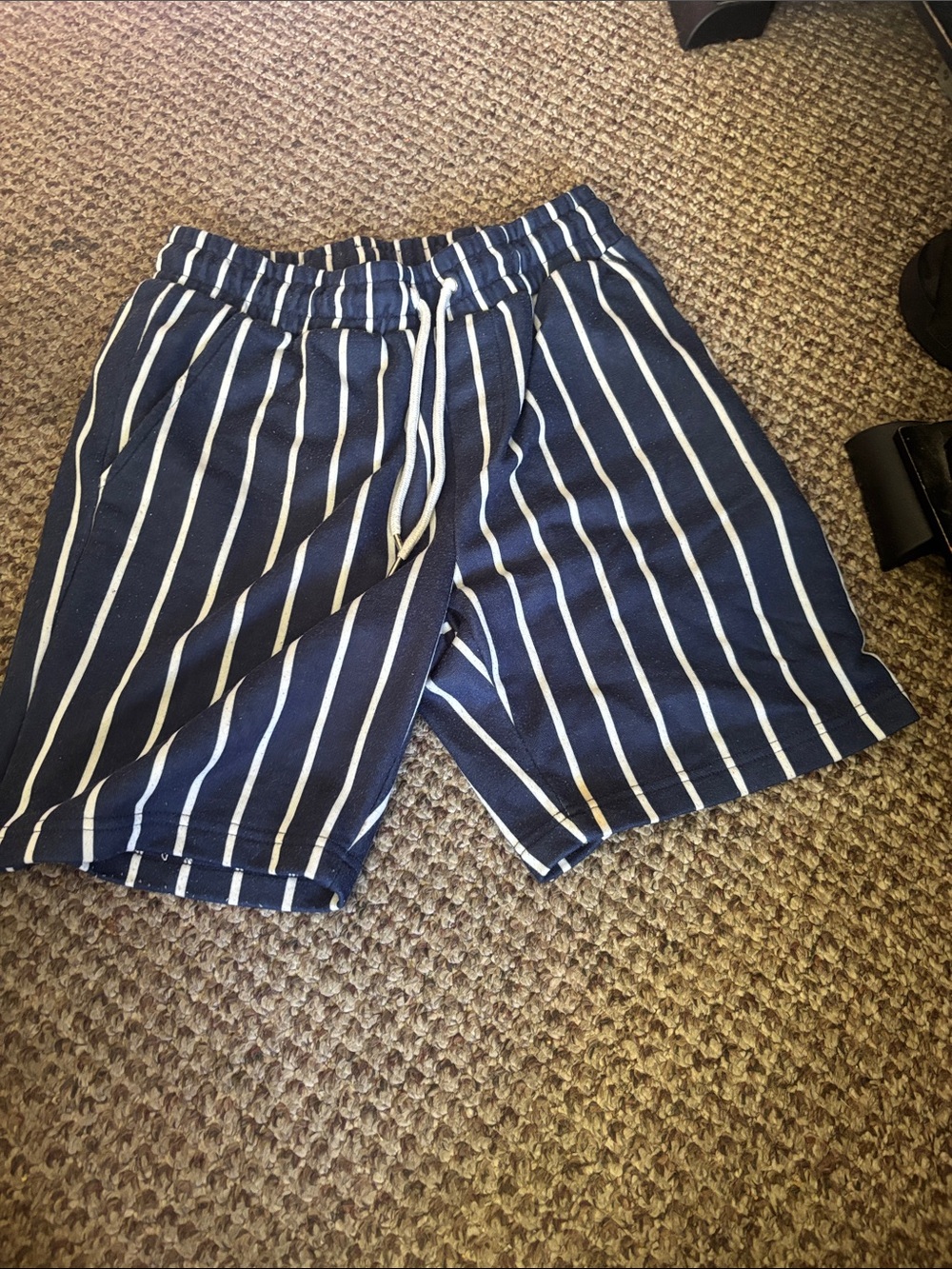 Forever 21 Men Navy and White Striped Drawstring Shorts